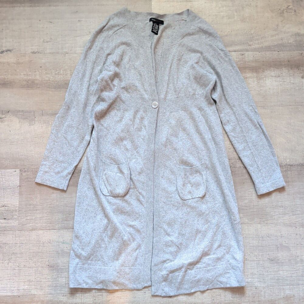 Y2k BCBG Empire Gray Knit Cashmere Angora Blend Tunic Cardigan Sweater Size XL